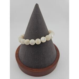 Cream Round Beaded Stretch Bracelet Neutral Earthy Stackable Casual Boho